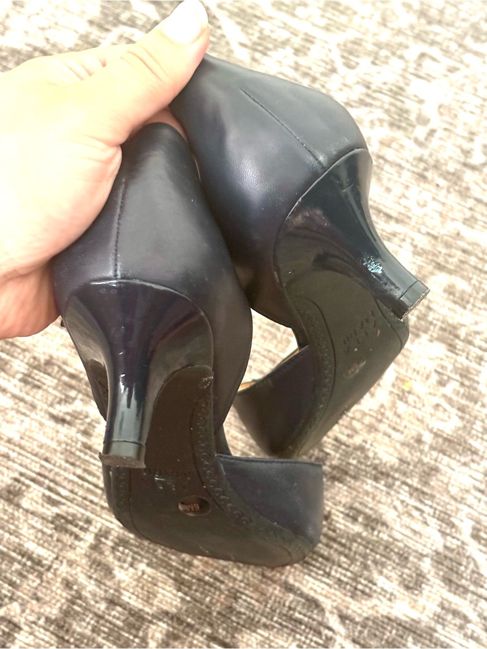 Alex Marie Navy Pointed Toe Mary Jane Kitten Heels Mixed Materials 6M - Picture 7 of 8